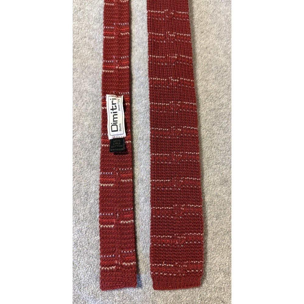 Ultra Skinny Men's Neck Tie Square Tip Woven Texture Red Pin Stripe Dimitri VTG